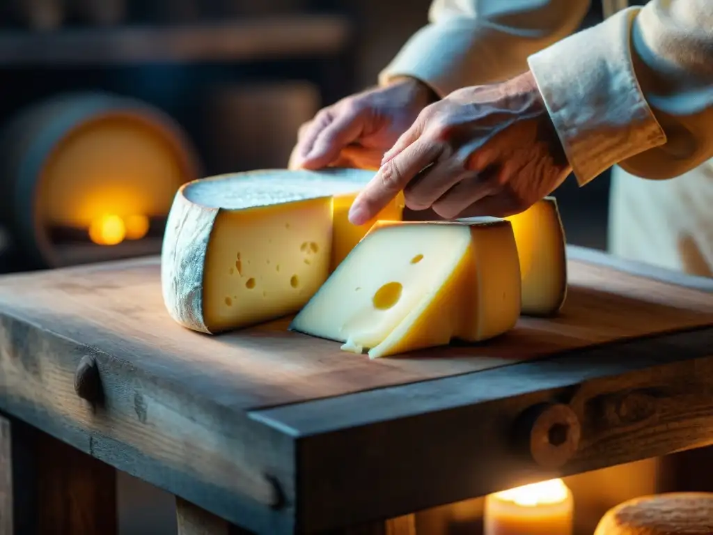 Un maestro quesero elaborando queso francés en una bodega centenaria