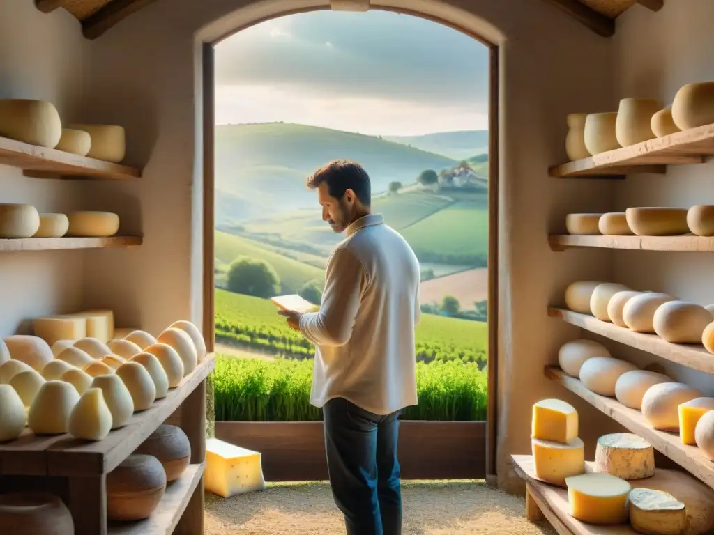 Un maestro quesero elaborando queso francés en una fromagerie en la Ruta del queso en Francia