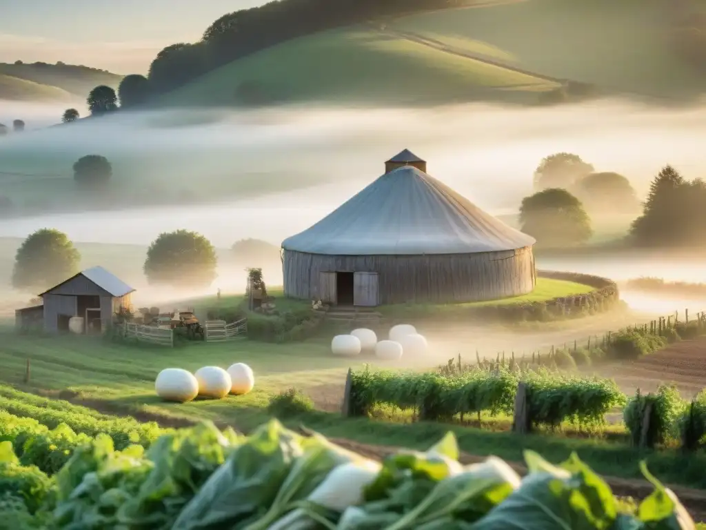 Un maestro quesero elaborando queso Camembert en una granja francesa al amanecer