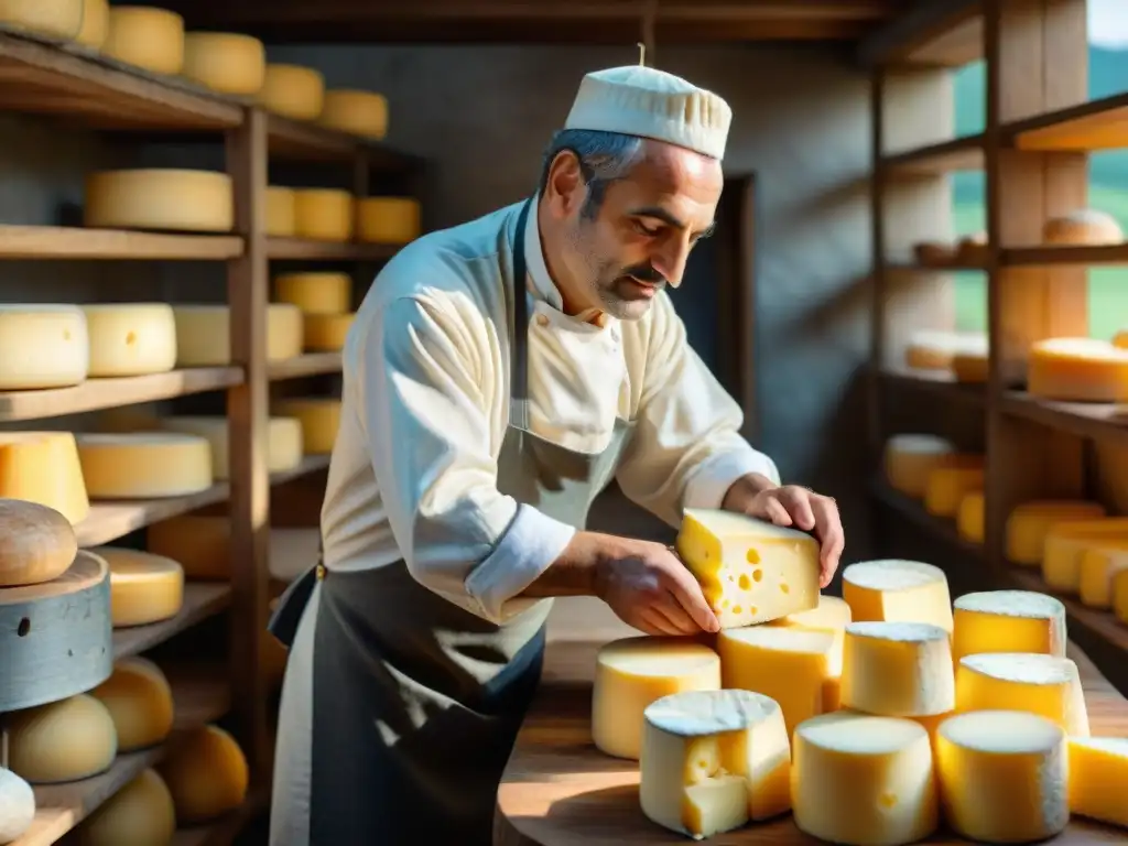 Un maestro quesero francés en Auvergne, moldeando el Queso Salers en idílico entorno rural