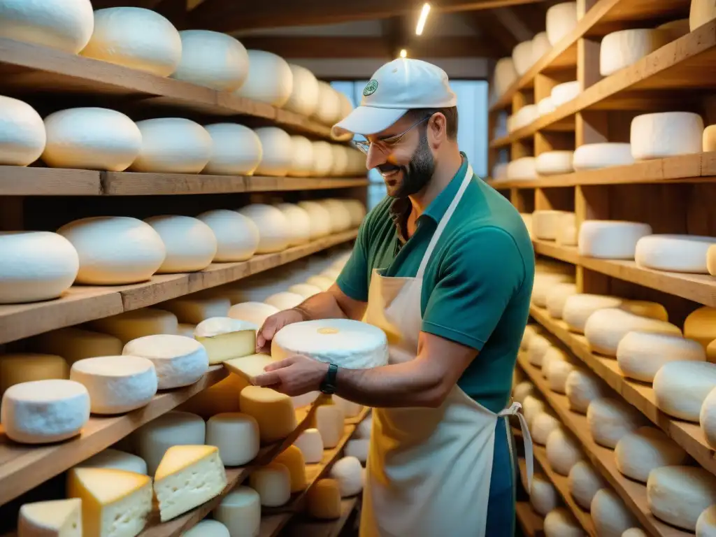 Un maestro quesero francés elabora un queso Camembert en una tradicional fromagerie de Normandía