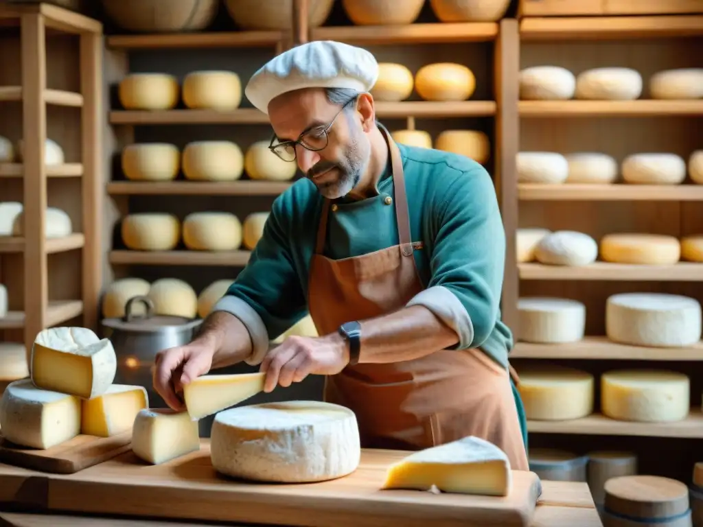 Un maestro quesero francés revelando los secretos de su arte en un taller campestre