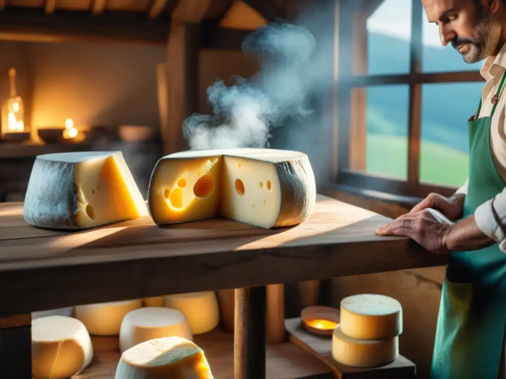 Un maestro quesero en el Vosgos elaborando Munster queso, reflejo de la historia y tradición de la región