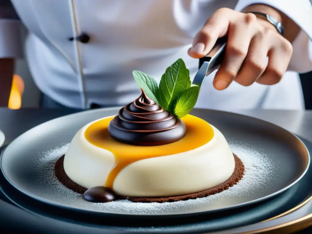 Un maestro repostero francés elaborando postres ligeros y deliciosos en una pastelería parisina