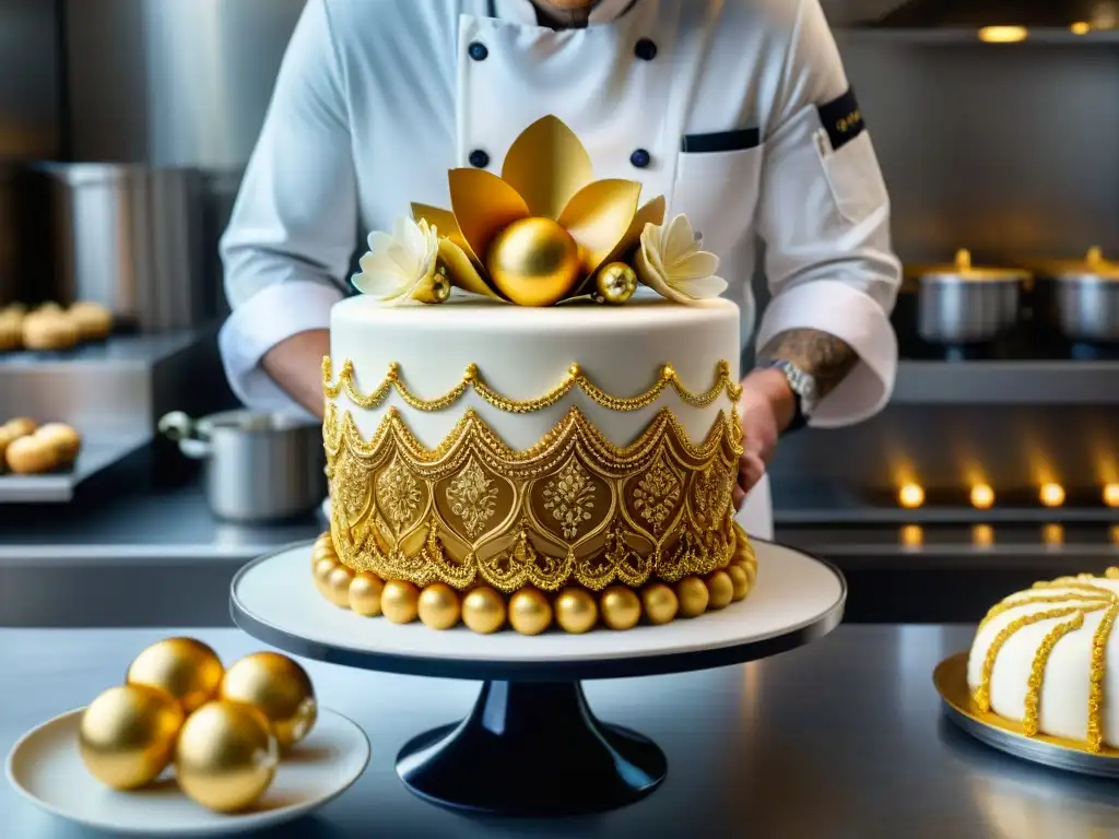 Un maestro repostero francés decora una tarta con Técnicas avanzadas decoración tartas francesas