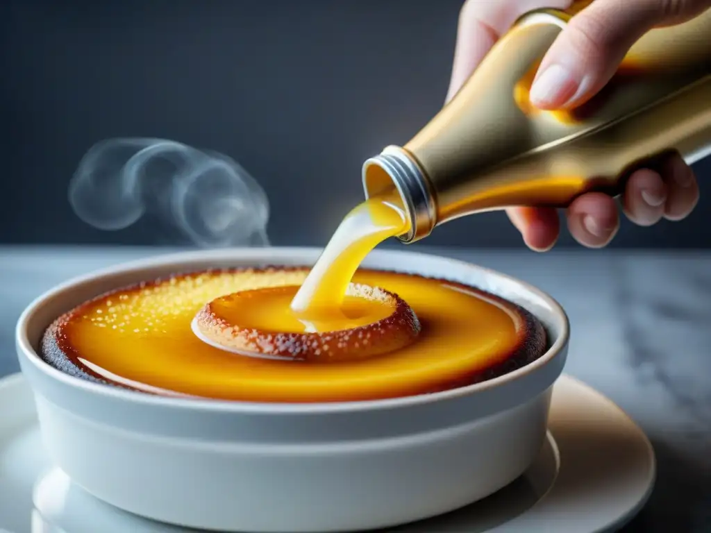 Un maestro en acción, caramelizando con soplete un crème brûlée