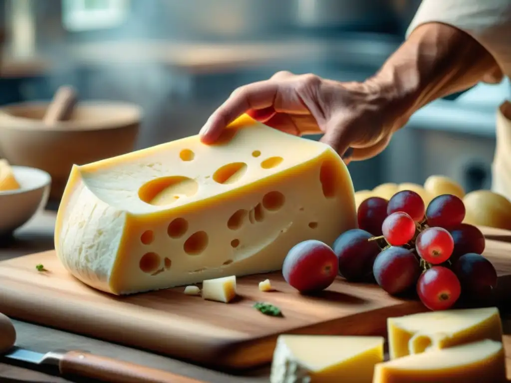 Un maestro tallador francés esculpe con maestría un diseño en queso