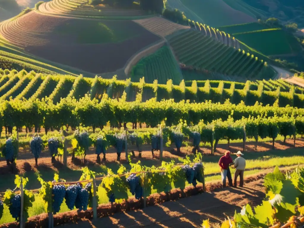 En el mágico amanecer de Borgoña, viticultores seleccionan uvas maduras para los Vinos de Borgoña: secretos culinarios