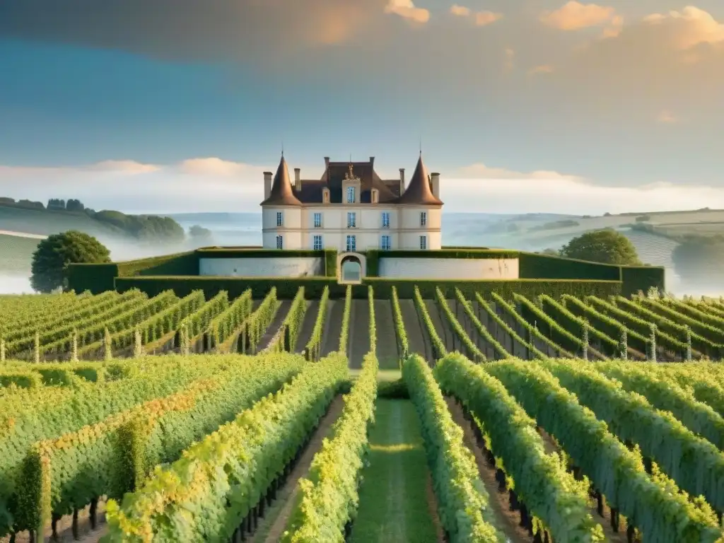 Un majestuoso château francés rodeado de viñedos en la región de Cognac