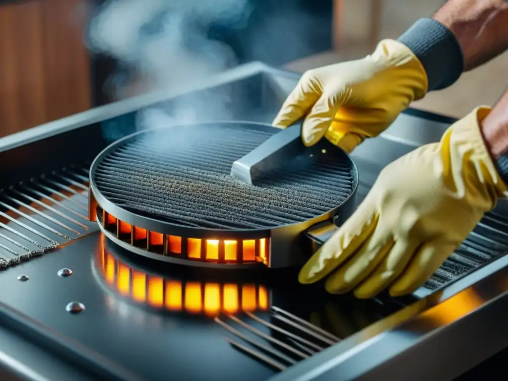 Manos cuidadosas limpian minuciosamente una Raclette Grill, resaltando la experiencia culinaria francesa