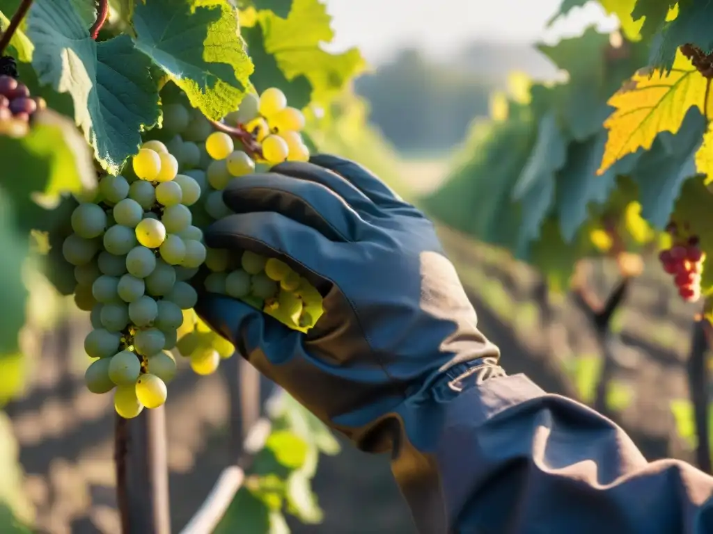 Manos expertas podando viñedos en Bordeaux, Francia