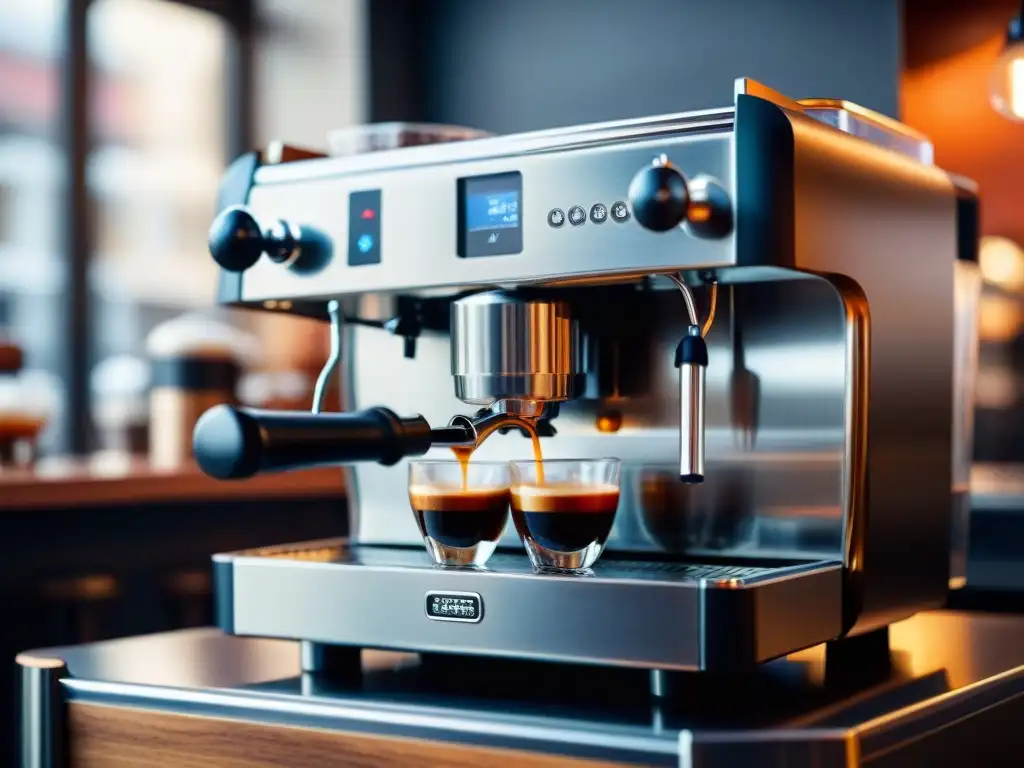 Una máquina de café francesa innovadora en un animado café parisino