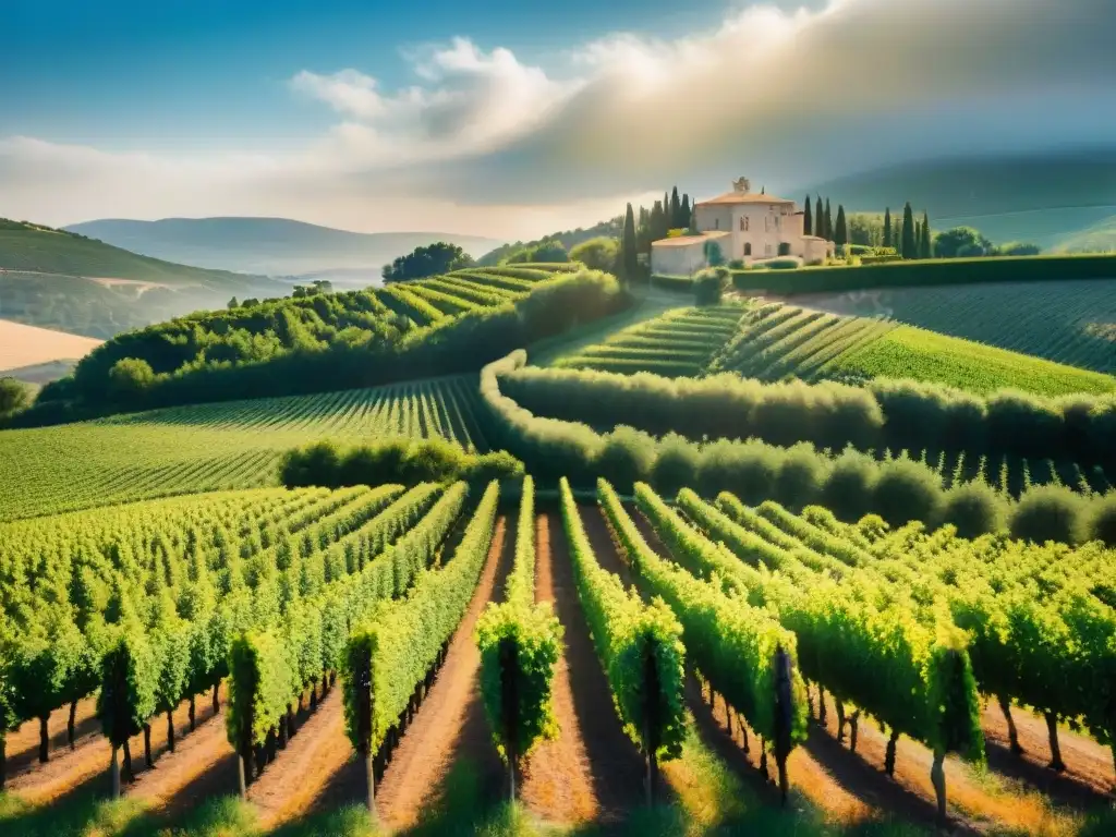 Un maravilloso viñedo en la región de la Provenza en Francia, bañado por el cálido sol de verano