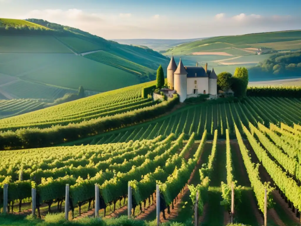 Maridaje de gastronomía francesa y vinos en viñedo de Borgoña, Francia