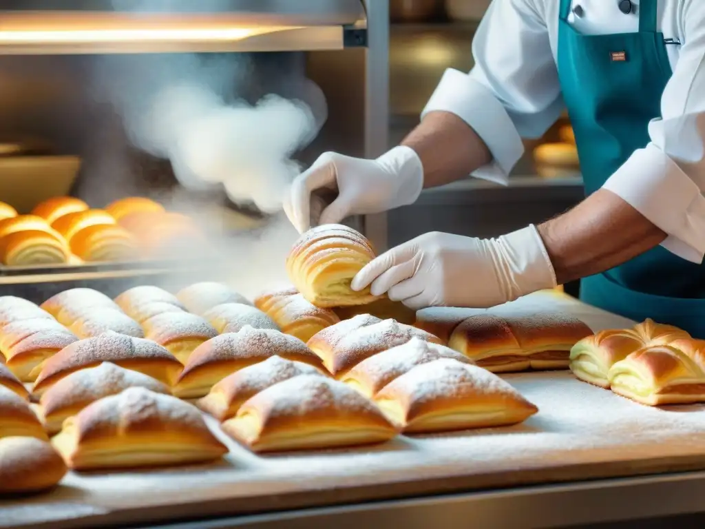 Maridaje perfecto pastelería francesa: Un chef francés crea con maestría un millefeuille delicado y detallado en una bulliciosa panadería parisina