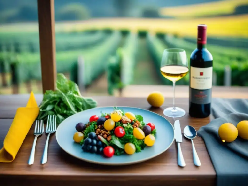 Maridaje de vinos franceses con alimentos nutritivos en mesa elegante