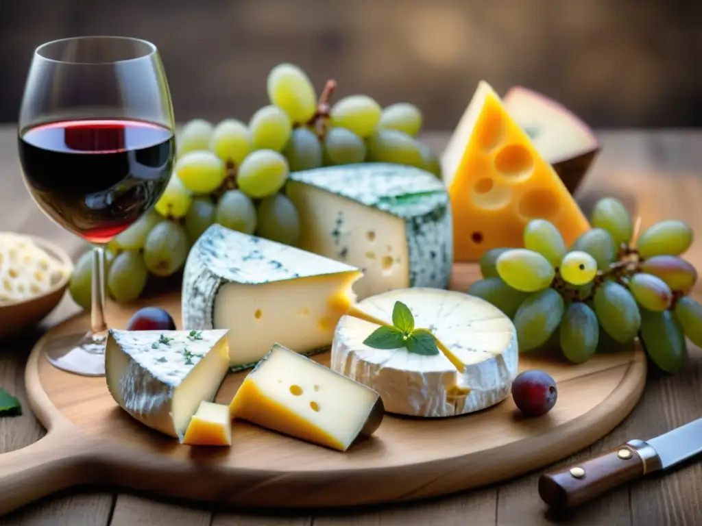 Maridaje de vinos y quesos franceses en una cena elegante con brie, Roquefort, y Chardonnay