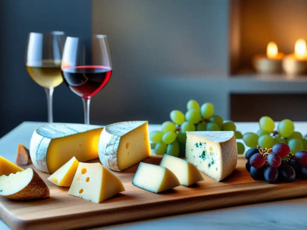 Exquisita fusión de vinos y quesos en entorno tecnológico Maridaje de vinos y quesos franceses en evento con app, fusión de tradición e innovación