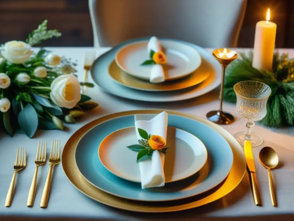 Menaje para presentación de platos franceses en una mesa elegantemente decorada con vajilla y detalles refinados