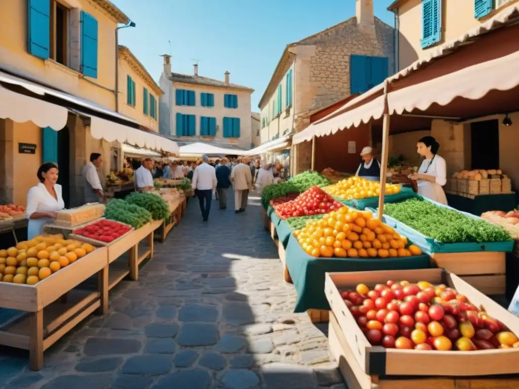 Mercado al aire libre en Provence: colores y sabores locales Un mercado al aire libre en el corazón de la Provenza, Francia, rebosante de productos frescos y coloridos
