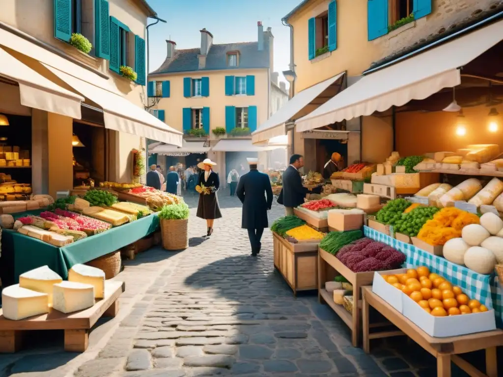 Un mercado al aire libre en un encantador pueblo francés, con productos frescos y coloridos