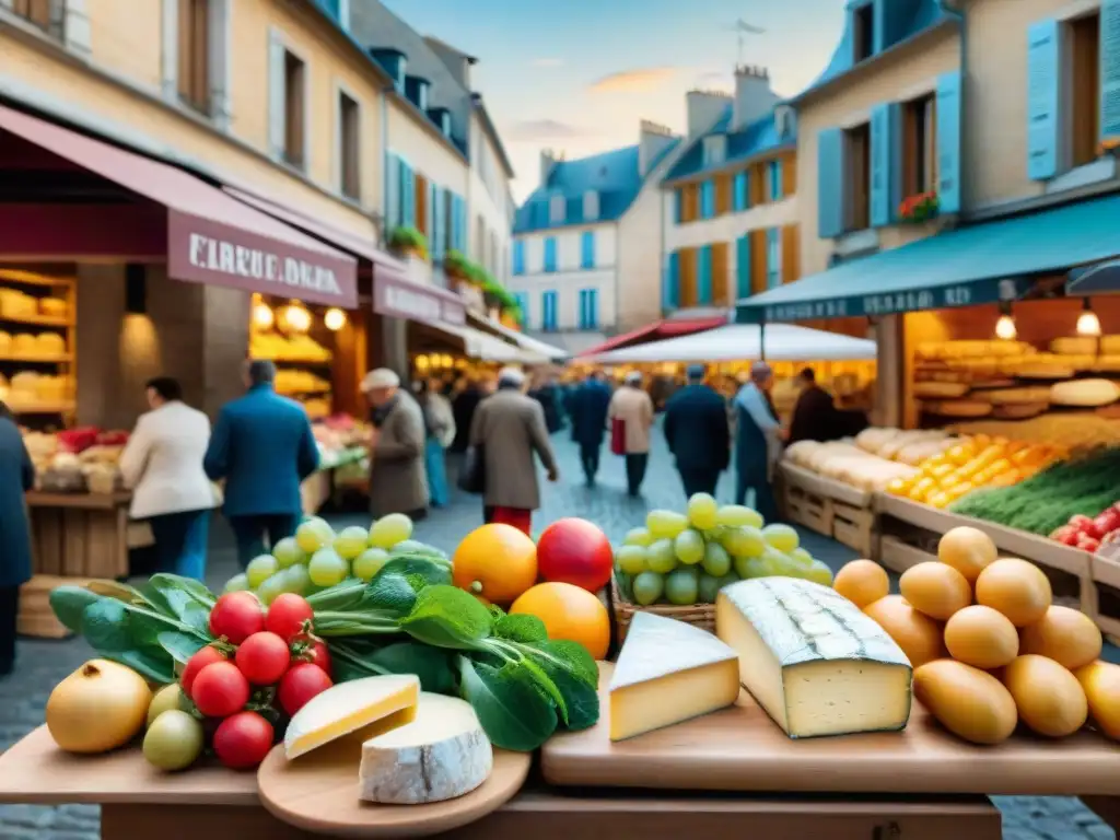 Un mercado al aire libre en Francia muestra la influencia cultural gastronómica francesa con productos frescos y locales