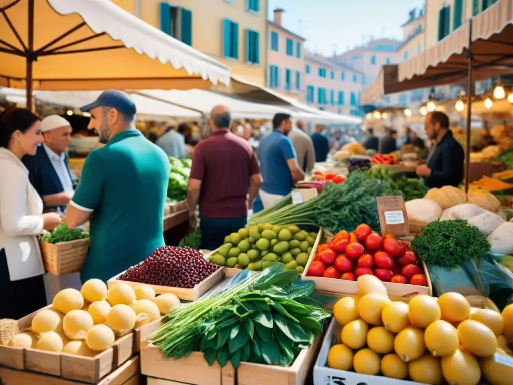 Un mercado al aire libre en Niza, Francia, lleno de colores vibrantes y delicias locales bajo el sol mediterráneo