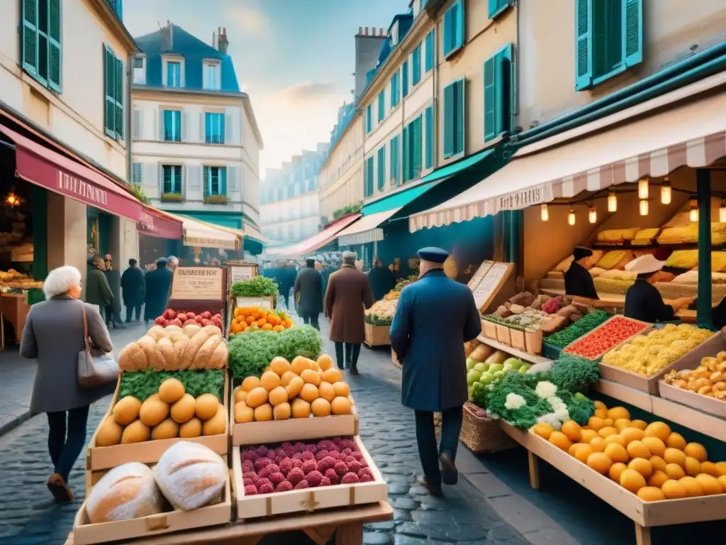 Un mercado al aire libre en Francia, lleno de vida y colores