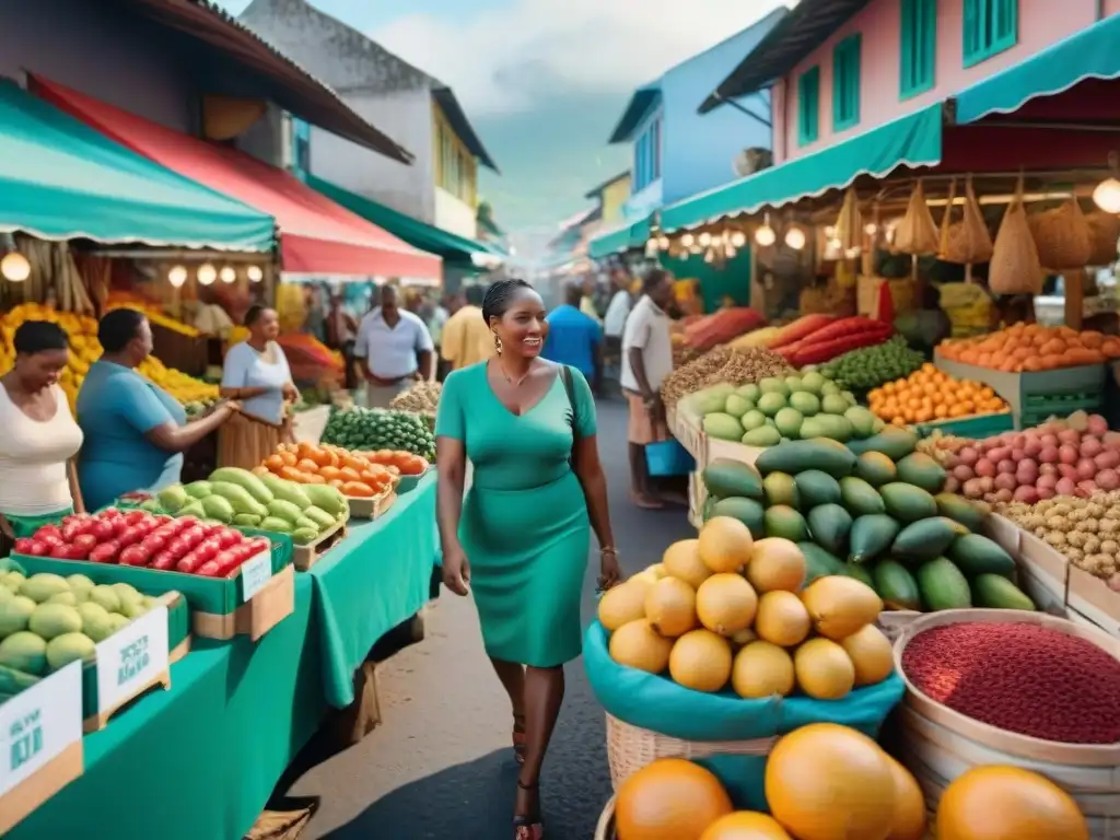 Un mercado al aire libre en Martinica rebosante de vida, colores y aromas exóticos