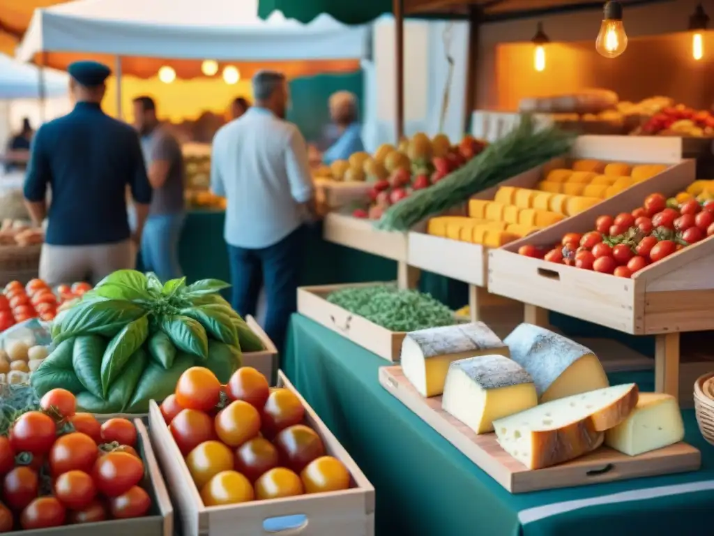 Un mercado al aire libre en la Riviera Francesa mostrando una colorida variedad de productos franceses tradicionales y modernos