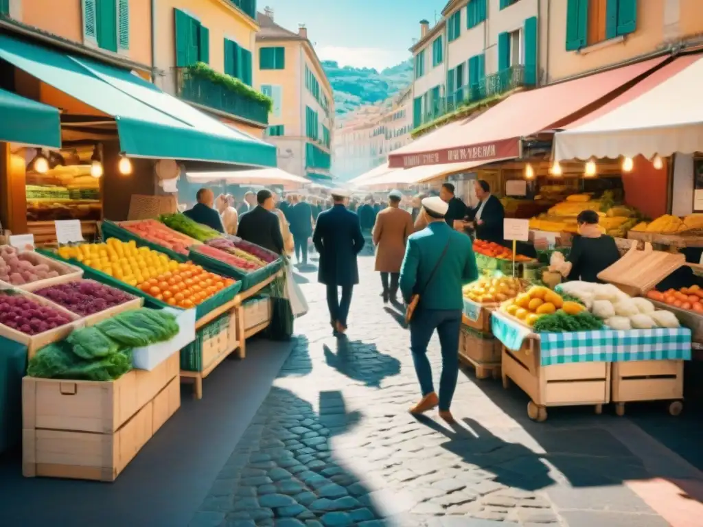 Un mercado al aire libre en la Riviera Francesa rebosante de color y sabores con una gastronomía francesa innovadora y tradicional