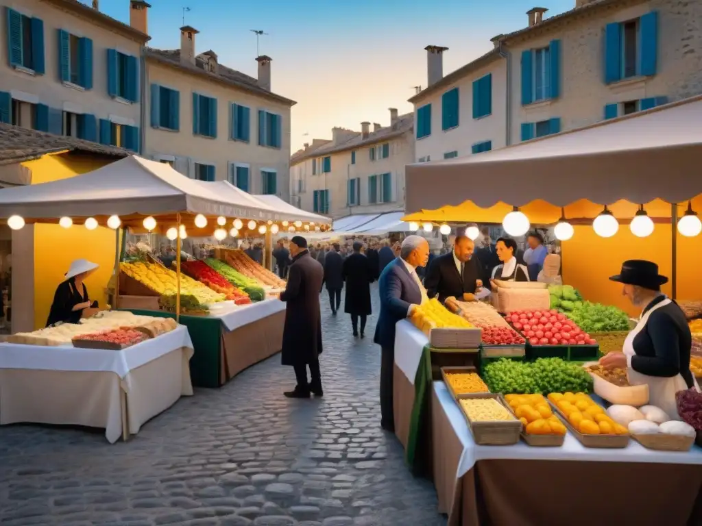 Un mercado bullicioso en Aix-en-Provence al atardecer