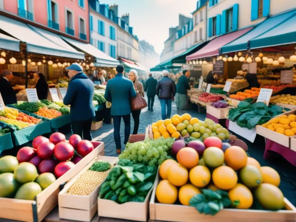 Un mercado bullicioso en una ciudad francesa con cocina sostenible