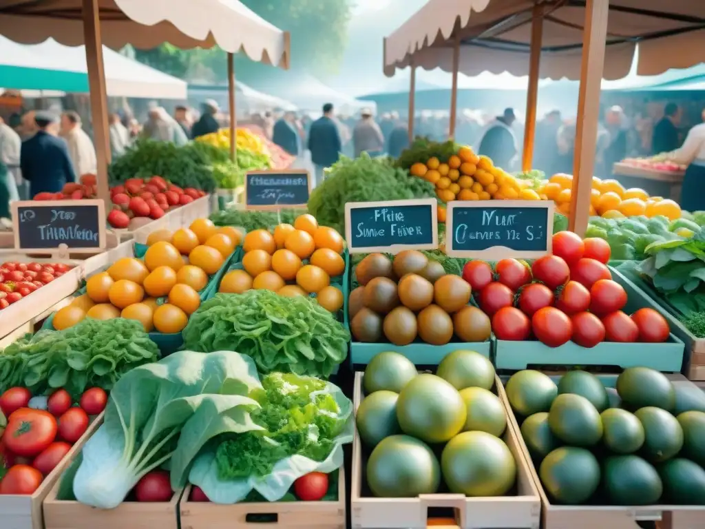 Un mercado bullicioso en Francia con ingredientes frescos cocina francesa