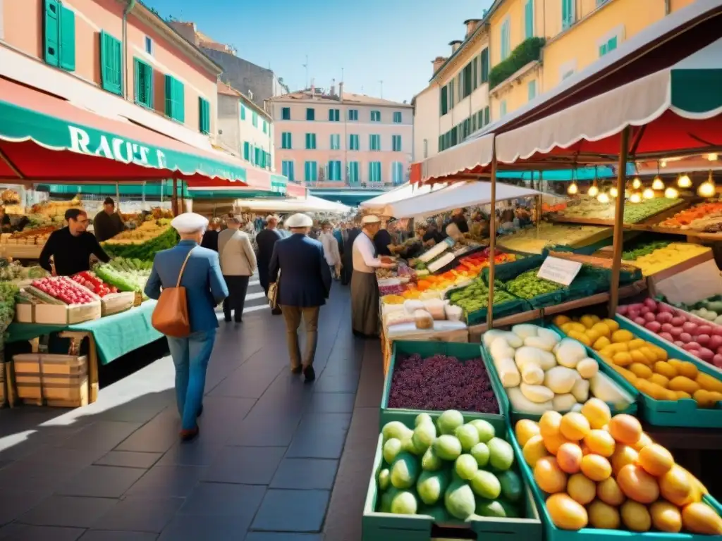 Un mercado bullicioso en Niza, lleno de colores y sabores de la gastronomía francesa