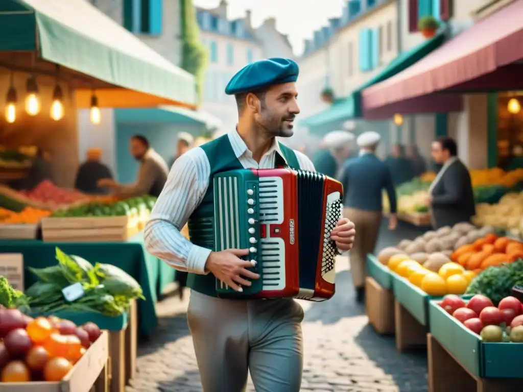 Un mercado bullicioso en la luz matutina: cocinas francesas y tendencias emergentes cobran vida en esta escena vibrante