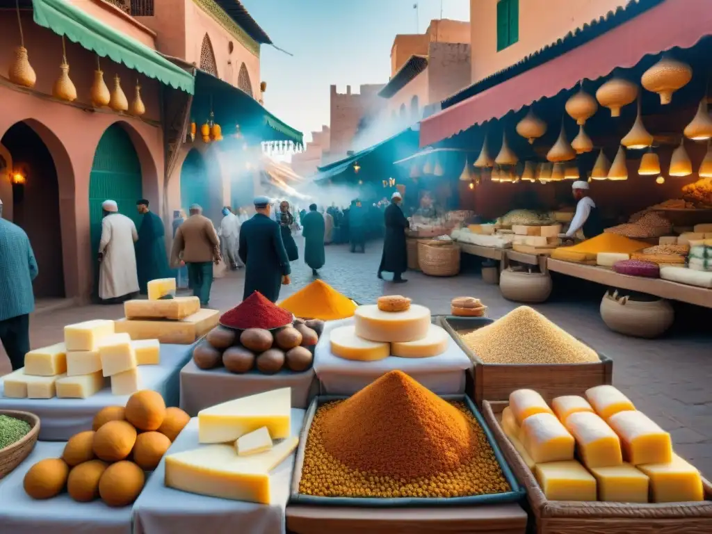 Mercado bullicioso en Marrakech con productos franceses en otras culturas