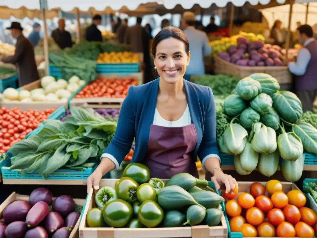 Un mercado bullicioso en Normandía, Francia, lleno de verduras frescas y coloridas