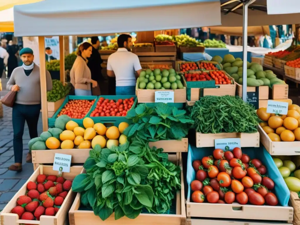 Un mercado bullicioso en Provenza con frutas y verduras frescas de agricultores locales