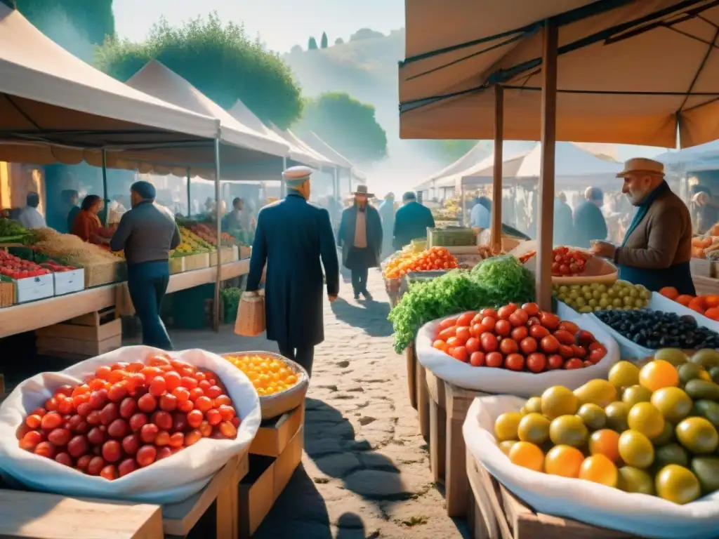 Un mercado bullicioso en Provenza con ingredientes frescos y coloridos