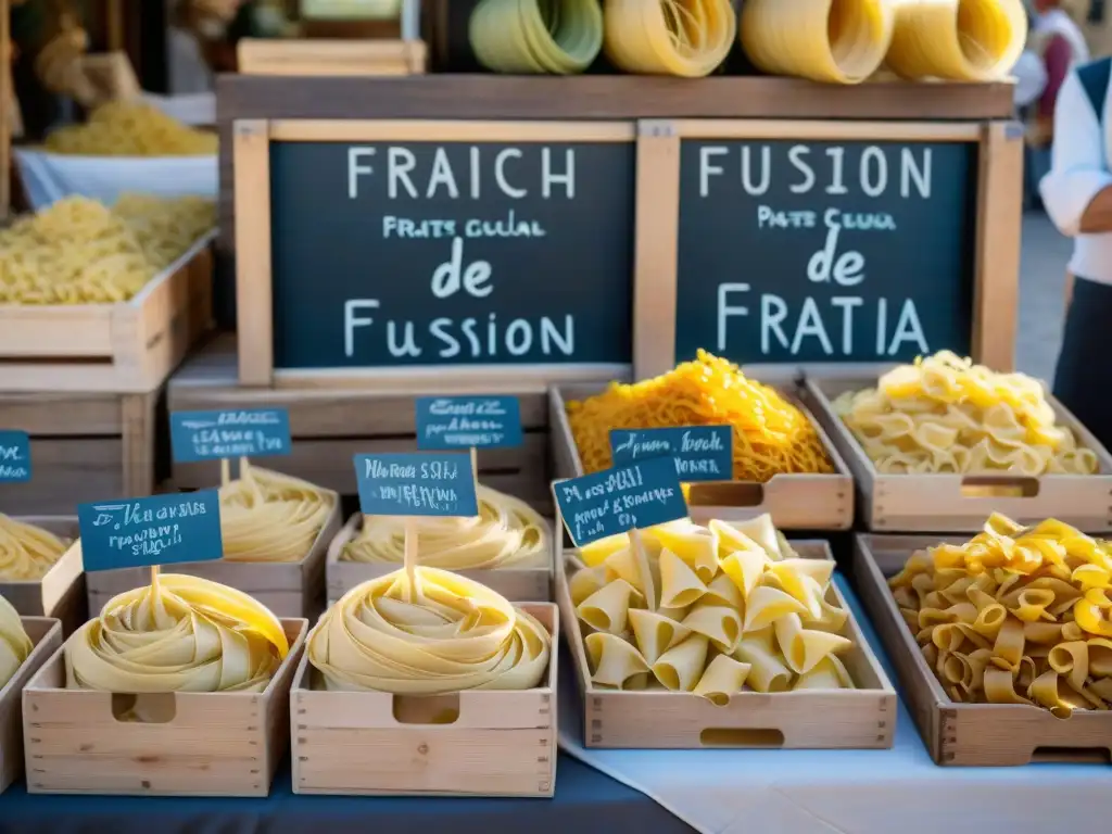 Un mercado bullicioso en Provenza con innovaciones culinarias en pasta francesa