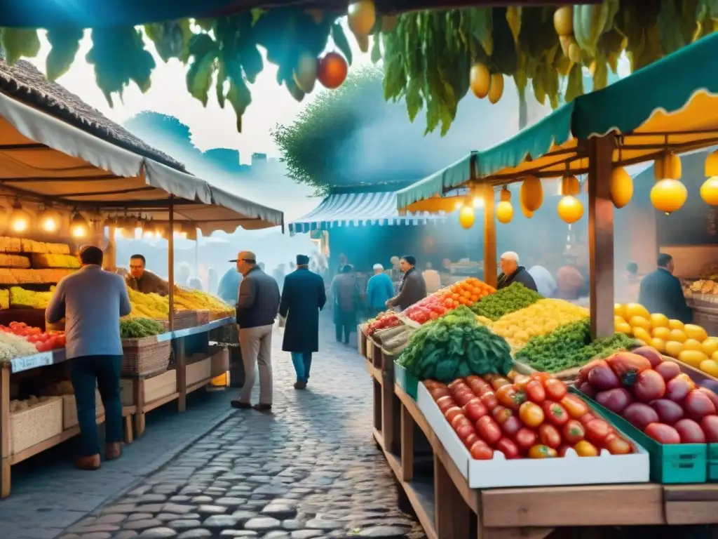 Un mercado bullicioso en la Riviera Francesa con productos frescos y coloridos