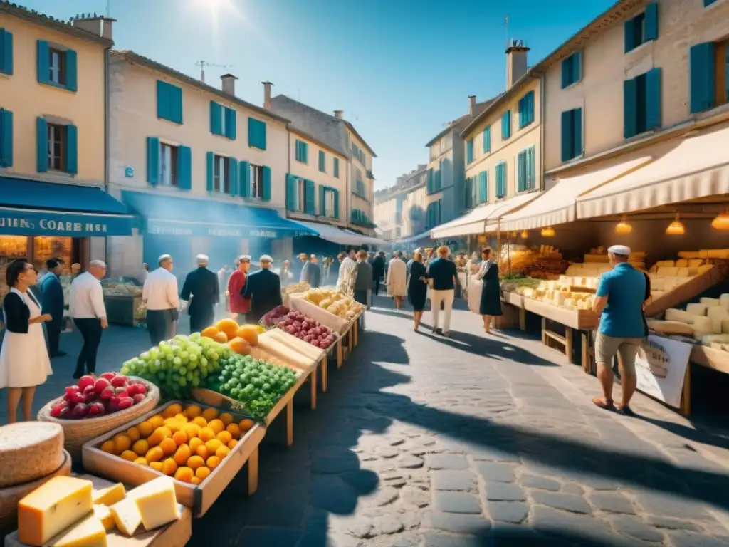 Un mercado bullicioso en el sur de Francia con delicias locales en Festivales gastronómicos suroeste Provenza