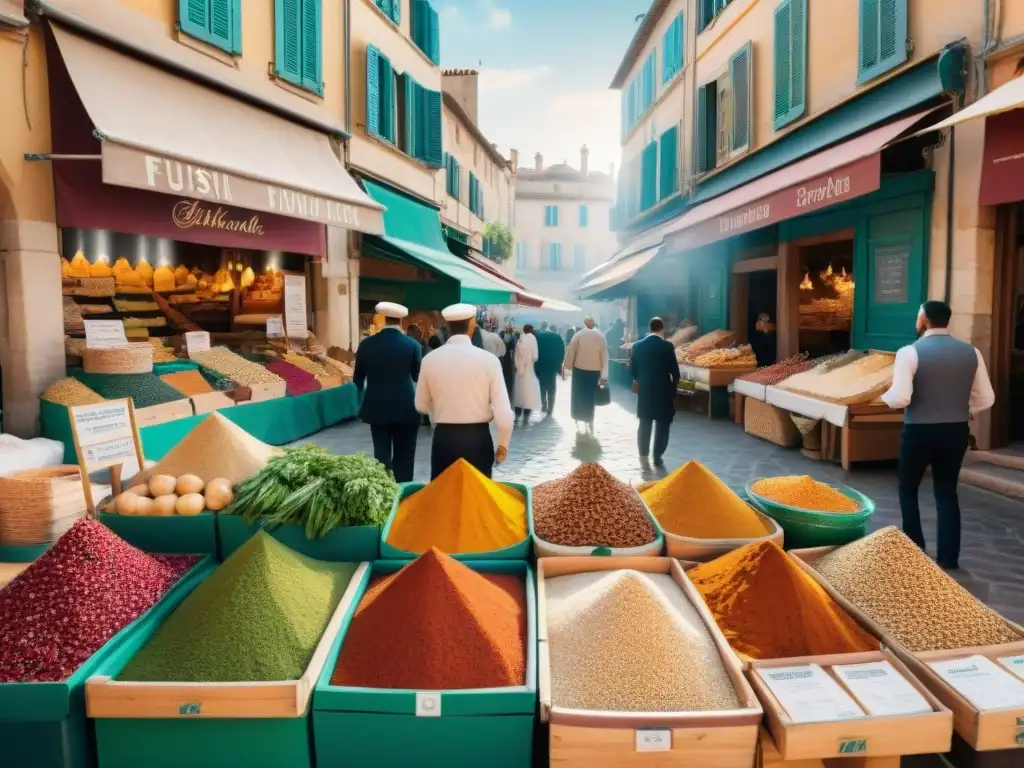 Mercado bullicioso en el Sur de Francia con influencias extranjeras en cocina francesa