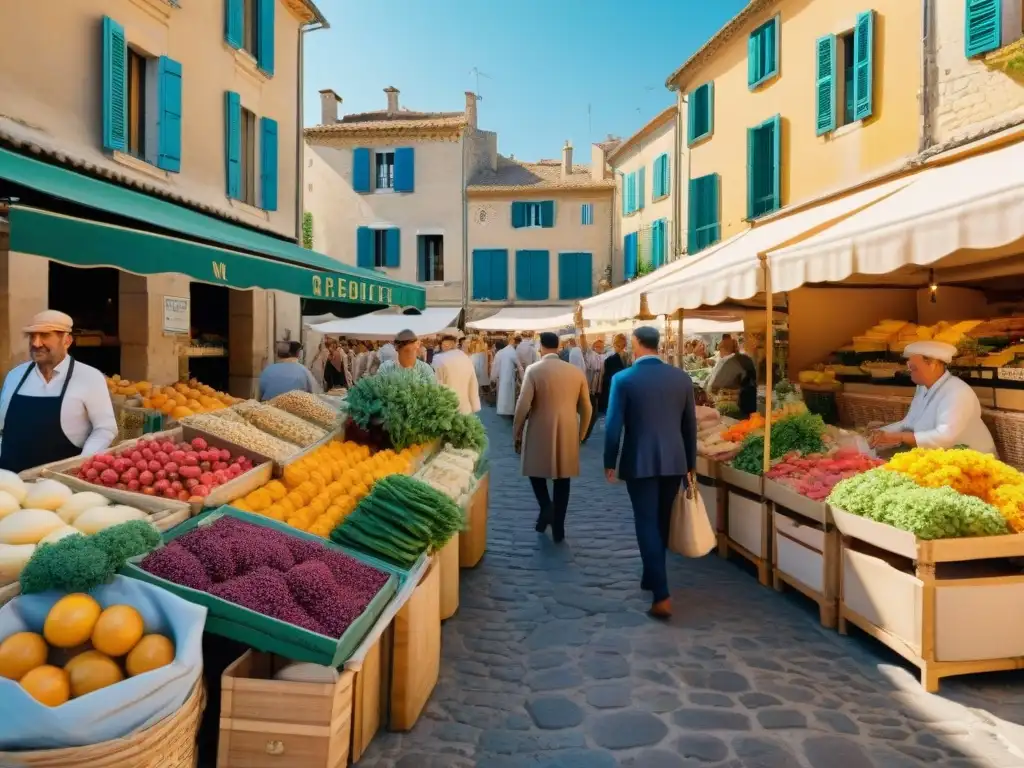 Mercado callejero en Provenza, Francia, exhibe la riqueza de la gastronomía francesa Provenza influencia cultural