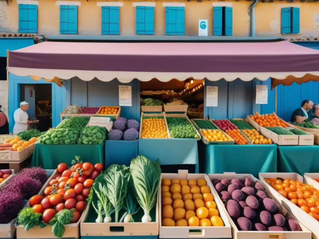 Un mercado campesino en Provence, Francia, rebosante de variedades coloridas de verduras