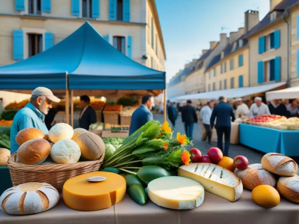 Mercado ecofriendly en Francia con productos locales y ambiente comunitario