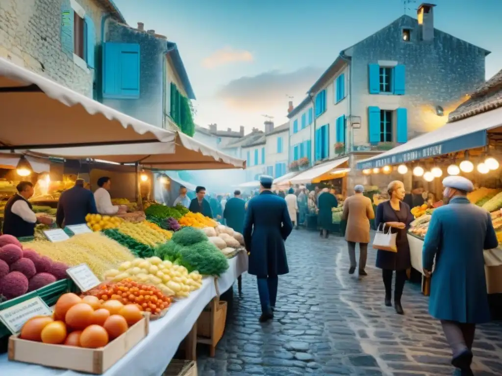 Un mercado francés bullicioso en Provence con cocina francesa y hinojo Mediterráneo