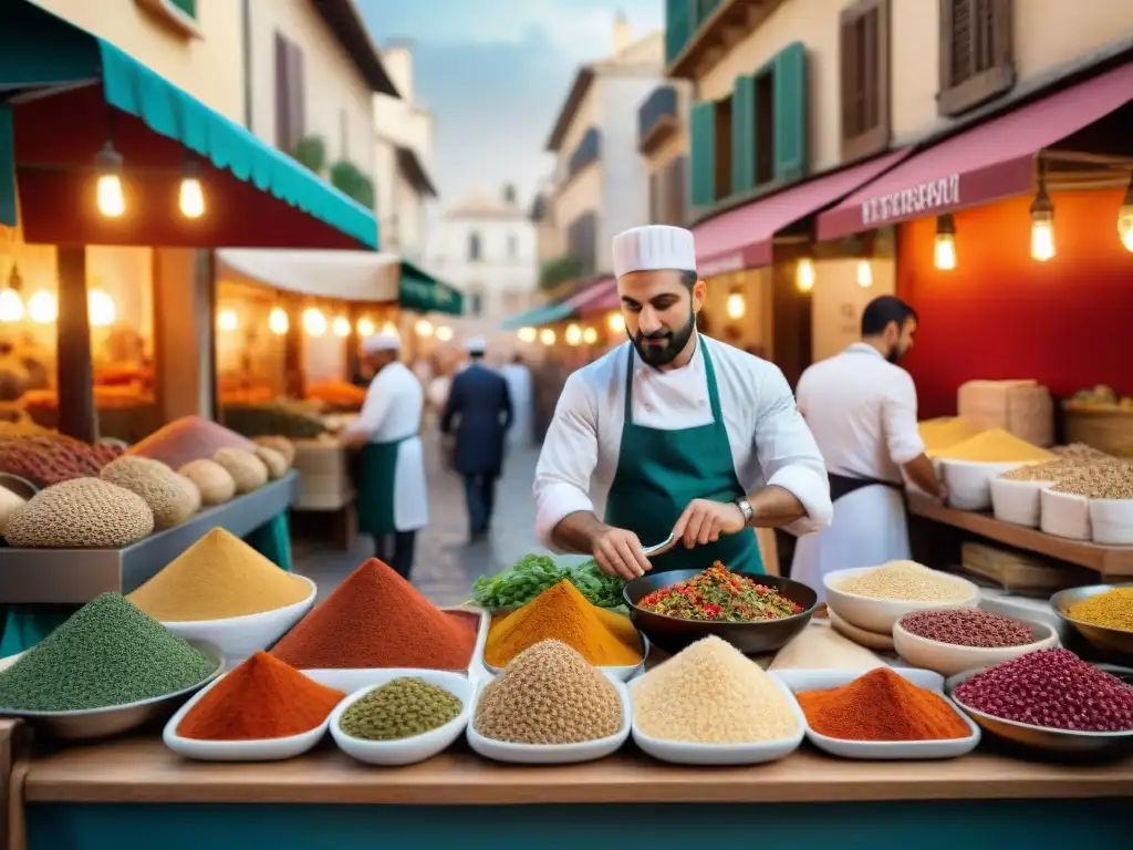 Un mercado francés bullicioso con influencia árabe en gastronomía francesa