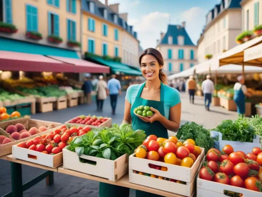 Un mercado francés bullicioso con ingredientes locales reduce huella carbono